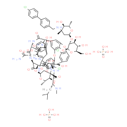 ChemSpider 2D Image | (1S,2R,18R,19R,22S,28R,40S)-22-(2-Amino-2-oxoethyl)-2-[(3-amino-2,3,6-trideoxy-3-methyl-alpha-L-arabino-hexopyranosyl)oxy]-5,15-dichloro-48-{[2-O-(3-{[(4'-chloro-4-biphenylyl)methyl]amino}-2,3,6-tride
oxy-3-methyl-alpha-L-arabino-hexopyranosyl)-beta-D-glucopyranosyl]oxy}-18,32,35,37-tetrahydroxy-19-[(N-methyl-D-leucyl)amino]-20,23,26,42,44-pentaoxo-7,13-dioxa-21,24,27,41,43-pentaazaoctacyclo[26.14.
2.2~3,6~.2~14,17~.1~8,12~.1~29,33~.0~10,25~.0~34,39~]pentaconta-3,5,8(48),9,11,14,16,29(45),30,32,34,36,38,46,49-pentadecaene-40-carboxylic acid phosphate (1:2) | C86H103Cl3N10O34P2
