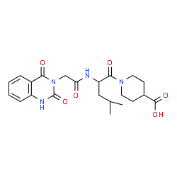 ChemSpider 2D Image | 1-{N-[(2,4-Dioxo-1,4-dihydro-3(2H)-quinazolinyl)acetyl]leucyl}-4-piperidinecarboxylic acid | C22H28N4O6