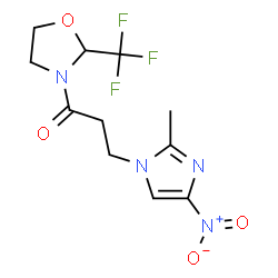 ChemSpider 2D Image | 3-(2-Methyl-4-nitro-1H-imidazol-1-yl)-1-[2-(trifluoromethyl)-1,3-oxazolidin-3-yl]-1-propanone | C11H13F3N4O4