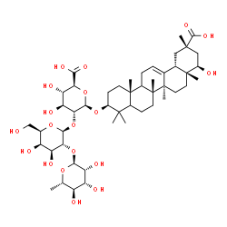 ChemSpider 2D Image | (3beta,5xi,9xi,22beta)-22,29-Dihydroxy-29-oxoolean-12-en-3-yl 6-deoxy-alpha-L-mannopyranosyl-(1->2)-beta-D-galactopyranosyl-(1->2)-beta-D-glucopyranosiduronic acid | C48H76O19