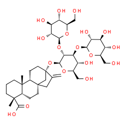 ChemSpider 2D Image | (5beta,8alpha,9beta,13alpha)-13-{[beta-D-Glucopyranosyl-(1->2)-[beta-D-glucopyranosyl-(1->3)]-beta-D-glucopyranosyl]oxy}kaur-16-en-18-oic acid | C38H60O18