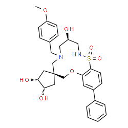 ChemSpider 2D Image | (3'R,4R,4'S,8s)-6-(4-Methoxybenzyl)-12-phenyl-2,3,4,5,6,7-hexahydrospiro[10,1,2,6-benzoxathiadiazacyclododecine-8,1'-cyclopentane]-3',4,4'-triol 1,1-dioxide | C30H36N2O7S