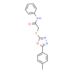 ChemSpider 2D Image | 2-{[5-(4-Methylphenyl)-1,3,4-oxadiazol-2-yl]sulfanyl}-N-phenylacetamide | C17H15N3O2S