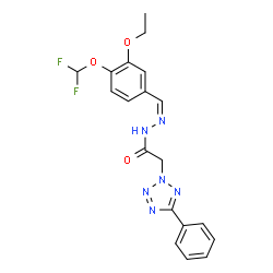 ChemSpider 2D Image | N'-{(Z)-[4-(Difluoromethoxy)-3-ethoxyphenyl]methylene}-2-(5-phenyl-2H-tetrazol-2-yl)acetohydrazide | C19H18F2N6O3