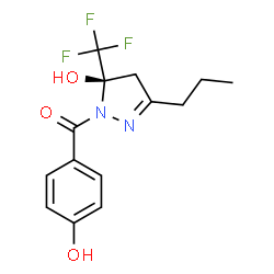ChemSpider 2D Image | (4-Hydroxyphenyl)[(5R)-5-hydroxy-3-propyl-5-(trifluoromethyl)-4,5-dihydro-1H-pyrazol-1-yl]methanone | C14H15F3N2O3