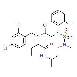 ChemSpider 2D Image | 2-{(2,4-Dichlorobenzyl)[N-(dimethylsulfamoyl)-N-(2-fluorophenyl)glycyl]amino}-N-isopropylbutanamide | C24H31Cl2FN4O4S