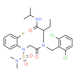 ChemSpider 2D Image | 2-{(2,6-Dichlorobenzyl)[N-(dimethylsulfamoyl)-N-(2-fluorophenyl)glycyl]amino}-N-isopropylbutanamide | C24H31Cl2FN4O4S