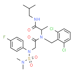 ChemSpider 2D Image | N-(Dimethylsulfamoyl)-N-(4-fluorophenyl)glycyl-N~2~-(2,6-dichlorobenzyl)-N-isobutylalaninamide | C24H31Cl2FN4O4S