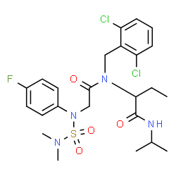 ChemSpider 2D Image | 2-{(2,6-Dichlorobenzyl)[N-(dimethylsulfamoyl)-N-(4-fluorophenyl)glycyl]amino}-N-isopropylbutanamide | C24H31Cl2FN4O4S