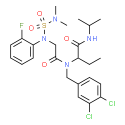 ChemSpider 2D Image | 2-{(3,4-Dichlorobenzyl)[N-(dimethylsulfamoyl)-N-(2-fluorophenyl)glycyl]amino}-N-isopropylbutanamide | C24H31Cl2FN4O4S