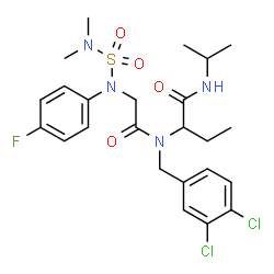 ChemSpider 2D Image | 2-{(3,4-Dichlorobenzyl)[N-(dimethylsulfamoyl)-N-(4-fluorophenyl)glycyl]amino}-N-isopropylbutanamide | C24H31Cl2FN4O4S