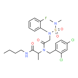 ChemSpider 2D Image | N-(Dimethylsulfamoyl)-N-(2-fluorophenyl)glycyl-N-butyl-N~2~-(2,4-dichlorobenzyl)alaninamide | C24H31Cl2FN4O4S