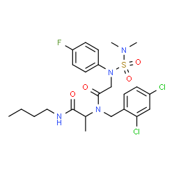 ChemSpider 2D Image | N-(Dimethylsulfamoyl)-N-(4-fluorophenyl)glycyl-N-butyl-N~2~-(2,4-dichlorobenzyl)alaninamide | C24H31Cl2FN4O4S