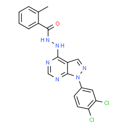 ChemSpider 2D Image | N'-[1-(3,4-Dichlorophenyl)-1H-pyrazolo[3,4-d]pyrimidin-4-yl]-2-methylbenzohydrazide | C19H14Cl2N6O