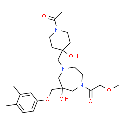 ChemSpider 2D Image | 1-{4-[(1-Acetyl-4-hydroxy-4-piperidinyl)methyl]-6-[(3,4-dimethylphenoxy)methyl]-6-hydroxy-1,4-diazepan-1-yl}-2-methoxyethanone | C25H39N3O6