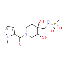 ChemSpider 2D Image | N-({(3R,4R)-3,4-Dihydroxy-1-[(1-methyl-1H-pyrazol-5-yl)carbonyl]-4-piperidinyl}methyl)methanesulfonamide | C12H20N4O5S