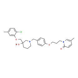 ChemSpider 2D Image | 1-{3-[4-({3-[(2-Chloro-5-methylphenoxy)methyl]-3-hydroxy-1-piperidinyl}methyl)phenoxy]propyl}-5-methyl-2(1H)-pyridinone | C29H35ClN2O4