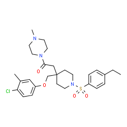 ChemSpider 2D Image | 2-{4-[(4-Chloro-3-methylphenoxy)methyl]-1-[(4-ethylphenyl)sulfonyl]-4-piperidinyl}-1-(4-methyl-1-piperazinyl)ethanone | C28H38ClN3O4S