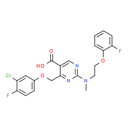 ChemSpider 2D Image | 4-[(3-Chloro-4-fluorophenoxy)methyl]-2-{[2-(2-fluorophenoxy)ethyl](methyl)amino}-5-pyrimidinecarboxylic acid | C21H18ClF2N3O4