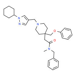 ChemSpider 2D Image | N-Benzyl-2-{1-[(1-cyclohexyl-1H-pyrazol-4-yl)methyl]-4-(phenoxymethyl)-4-piperidinyl}-N-methylacetamide | C32H42N4O2