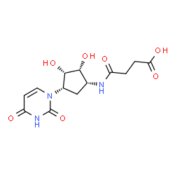 ChemSpider 2D Image | 4-{[(1R,2R,3S,4S)-4-(2,4-Dioxo-3,4-dihydro-1(2H)-pyrimidinyl)-2,3-dihydroxycyclopentyl]amino}-4-oxobutanoic acid | C13H17N3O7