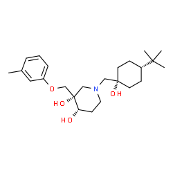 ChemSpider 2D Image | (3S,4S)-1-{[cis-1-Hydroxy-4-(2-methyl-2-propanyl)cyclohexyl]methyl}-3-[(3-methylphenoxy)methyl]-3,4-piperidinediol | C24H39NO4
