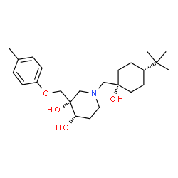 ChemSpider 2D Image | (3S,4S)-1-{[cis-1-Hydroxy-4-(2-methyl-2-propanyl)cyclohexyl]methyl}-3-[(4-methylphenoxy)methyl]-3,4-piperidinediol | C24H39NO4
