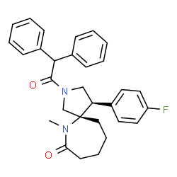 ChemSpider 2D Image | (4R,5S)-2-(Diphenylacetyl)-4-(4-fluorophenyl)-6-methyl-2,6-diazaspiro[4.6]undecan-7-one | C30H31FN2O2