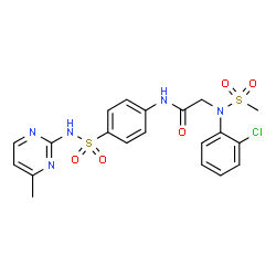 ChemSpider 2D Image | N~2~-(2-Chlorophenyl)-N-{4-[(4-methyl-2-pyrimidinyl)sulfamoyl]phenyl}-N~2~-(methylsulfonyl)glycinamide | C20H20ClN5O5S2