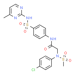 ChemSpider 2D Image | N~2~-(4-Chlorophenyl)-N-{4-[(4-methyl-2-pyrimidinyl)sulfamoyl]phenyl}-N~2~-(methylsulfonyl)glycinamide | C20H20ClN5O5S2