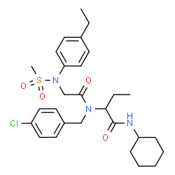 ChemSpider 2D Image | 2-{(4-Chlorobenzyl)[N-(4-ethylphenyl)-N-(methylsulfonyl)glycyl]amino}-N-cyclohexylbutanamide | C28H38ClN3O4S