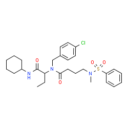 ChemSpider 2D Image | N-(4-Chlorobenzyl)-N-[1-(cyclohexylamino)-1-oxo-2-butanyl]-4-[methyl(phenylsulfonyl)amino]butanamide | C28H38ClN3O4S