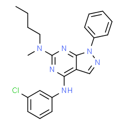 ChemSpider 2D Image | N~6~-Butyl-N~4~-(3-chlorophenyl)-N~6~-methyl-1-phenyl-1H-pyrazolo[3,4-d]pyrimidine-4,6-diamine | C22H23ClN6
