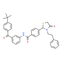 ChemSpider 2D Image | N-{3-[4-(2-Methyl-2-propanyl)benzoyl]phenyl}-4-[4-oxo-3-(2-phenylethyl)-1,3-thiazolidin-2-yl]benzamide | C35H34N2O3S
