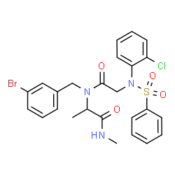 ChemSpider 2D Image | N-(2-Chlorophenyl)-N-(phenylsulfonyl)glycyl-N~2~-(3-bromobenzyl)-N-methylalaninamide | C25H25BrClN3O4S