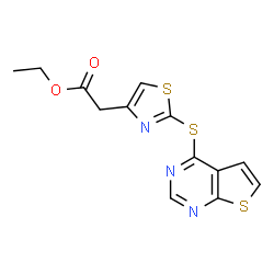 ChemSpider 2D Image | Ethyl [2-(thieno[2,3-d]pyrimidin-4-ylsulfanyl)-1,3-thiazol-4-yl]acetate | C13H11N3O2S3