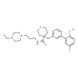 ChemSpider 2D Image | N-[3-(4-Ethyl-1-piperazinyl)propyl]-4-[(5'-fluoro-2'-methoxy-3-biphenylyl)methyl]tetrahydro-2H-pyran-4-carboxamide | C29H40FN3O3