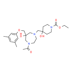 ChemSpider 2D Image | Ethyl 4-({4-acetyl-6-[(3,5-dimethylphenoxy)methyl]-6-hydroxy-1,4-diazepan-1-yl}methyl)-4-hydroxy-1-piperidinecarboxylate | C25H39N3O6