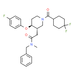 ChemSpider 2D Image | N-Benzyl-2-[(3S,4S)-1-[(4,4-difluorocyclohexyl)carbonyl]-4-(4-fluorophenoxy)-3-piperidinyl]-N-methylacetamide | C28H33F3N2O3