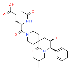 ChemSpider 2D Image | (4S)-4-Acetamido-5-[(3S,4R)-4-hydroxy-2-isobutyl-1-oxo-3-phenyl-2,9-diazaspiro[5.5]undec-9-yl]-5-oxopentanoic acid | C26H37N3O6