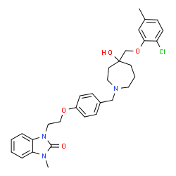 ChemSpider 2D Image | 1-{2-[4-({4-[(2-Chloro-5-methylphenoxy)methyl]-4-hydroxy-1-azepanyl}methyl)phenoxy]ethyl}-3-methyl-1,3-dihydro-2H-benzimidazol-2-one | C31H36ClN3O4