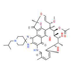 ChemSpider 2D Image | (7S,9E,11S,12R,13S,14R,15R,16R,18S,19Z,21Z)-2,15,17-Trihydroxy-1'-isobutyl-11-methoxy-3,7,12,14,16,18,22-heptamethyl-6,23,32-trioxospiro[8,33-dioxa-24,27,29-triazapentacyclo[23.6.1.1~4,7~.0~5,31~.0~26
,30~]tritriaconta-1(31),2,4,9,19,21,25,29-octaene-28,4'-piperidin]-13-yl acetate | C46H62N4O11