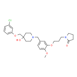 ChemSpider 2D Image | 1-{3-[5-({4-[(3-Chlorophenoxy)methyl]-4-hydroxy-1-piperidinyl}methyl)-2-methoxyphenoxy]propyl}-2-pyrrolidinone | C27H35ClN2O5