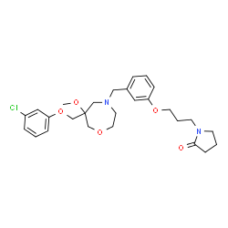 ChemSpider 2D Image | 1-{3-[3-({6-[(3-Chlorophenoxy)methyl]-6-methoxy-1,4-oxazepan-4-yl}methyl)phenoxy]propyl}-2-pyrrolidinone | C27H35ClN2O5