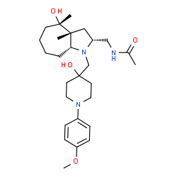 ChemSpider 2D Image | N-{[(2R,3aR,4S,8aR)-4-Hydroxy-1-{[4-hydroxy-1-(4-methoxyphenyl)-4-piperidinyl]methyl}-3a,4-dimethyldecahydrocyclohepta[b]pyrrol-2-yl]methyl}acetamide | C27H43N3O4