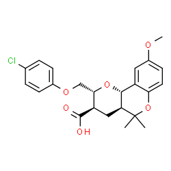 ChemSpider 2D Image | (2R,3R,4aS,10bS)-2-[(4-Chlorophenoxy)methyl]-9-methoxy-5,5-dimethyl-3,4,4a,10b-tetrahydro-2H,5H-pyrano[3,2-c]chromene-3-carboxylic acid | C23H25ClO6