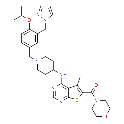 ChemSpider 2D Image | [4-({1-[4-Isopropoxy-3-(1H-pyrazol-1-ylmethyl)benzyl]-4-piperidinyl}amino)-5-methylthieno[2,3-d]pyrimidin-6-yl](4-morpholinyl)methanone | C31H39N7O3S