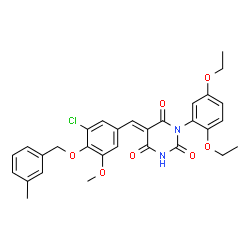 ChemSpider 2D Image | (5E)-5-{3-Chloro-5-methoxy-4-[(3-methylbenzyl)oxy]benzylidene}-1-(2,5-diethoxyphenyl)-2,4,6(1H,3H,5H)-pyrimidinetrione | C30H29ClN2O7