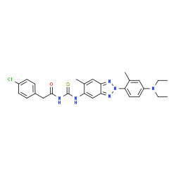 ChemSpider 2D Image | 2-(4-Chlorophenyl)-N-({2-[4-(diethylamino)-2-methylphenyl]-6-methyl-2H-benzotriazol-5-yl}carbamothioyl)acetamide | C27H29ClN6OS