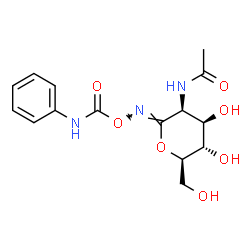 ChemSpider 2D Image | N-[(2Z,3S,4R,5S,6R)-4,5-Dihydroxy-6-(hydroxymethyl)-2-{[(phenylcarbamoyl)oxy]imino}tetrahydro-2H-pyran-3-yl]acetamide (non-preferred name) | C15H19N3O7
